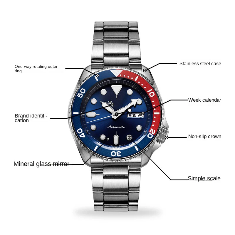 Seiko SRPD53K1 Herrenuhr, luxuriös, Edelstahl, automatisch, wasserdicht, Sportkalender, grünes Wasser, Geist, mechanische Uhr