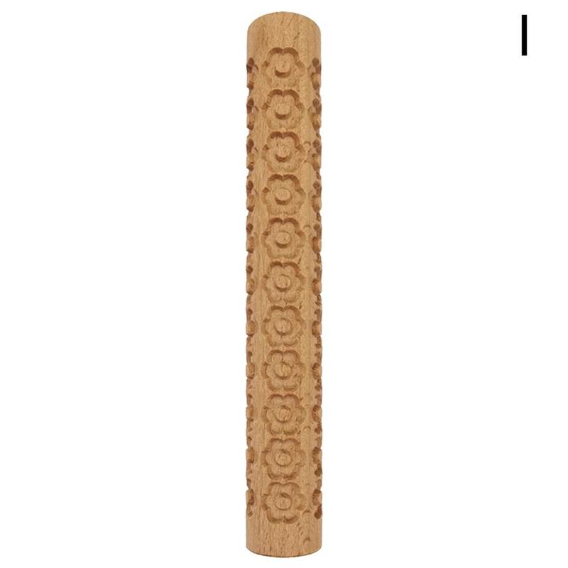 1Pc Houten Textuur Deegroller Keramische Aardewerk Art Reliëf Staaf Bloem Patroon Modder Roll Roll Reliëfs Klei Gereedschap Steen diy Bakken