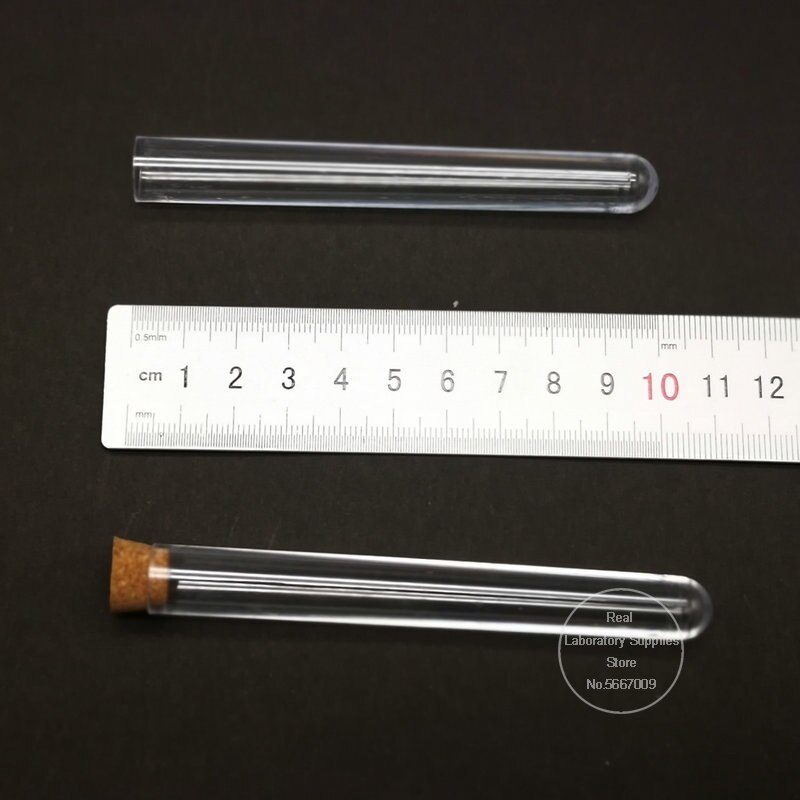 100pcs/lot 12x100mm Lab Clear Plastic Test Tubes With Corks Stoppers For Wedding Laboratory School Using