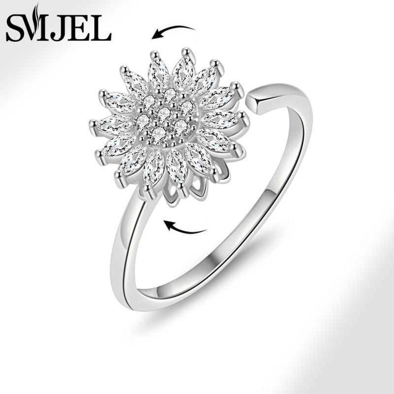 Sunflower Anxiety Ring Fidget Spinner Rings for Women Cute Butterfly Hummingbird Charms Finger Ring Anti Stress Rotate: Orange