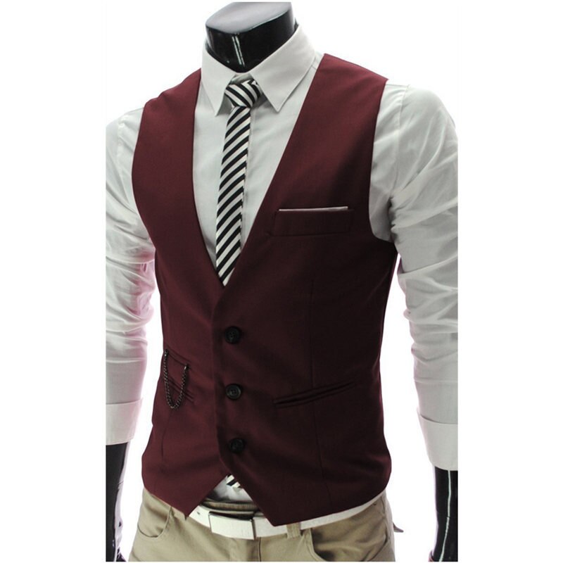 Mekkoliivit miehille slim fit miesten puku liivi miesten liivi gilet homme rento hihaton juhlatakki: Punainen / Xxl