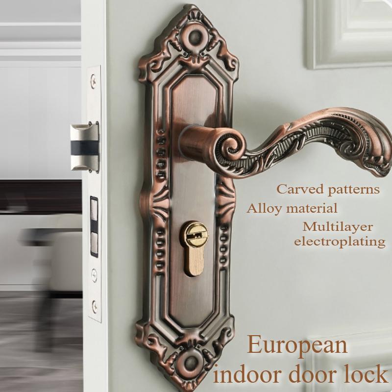 Cerradura de manija de puerta Retro de estilo europeo, cerradura Interior Vintage de aleación de aluminio para dormitorio, cerraduras de puerta de seguridad antirrobo para habitación del hogar