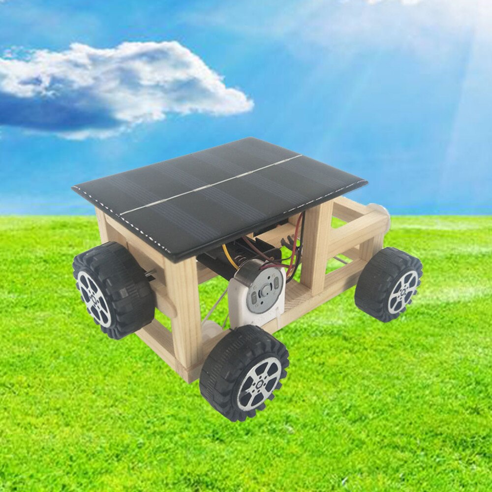 1pcs DIY Assembly Wooden Solar Car Scientific Funny Educational Model Kit for Kids Students