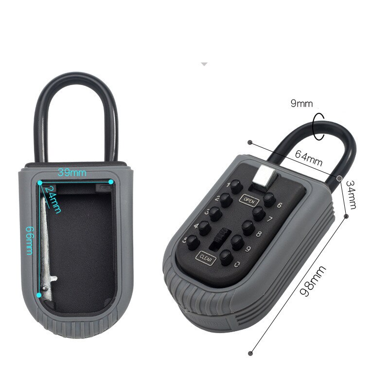Wall Mounted Outdoor Key Storage Lock Box 10 Digit Push-Button Combination Password Key Safe Box Resettable Code Key Holder