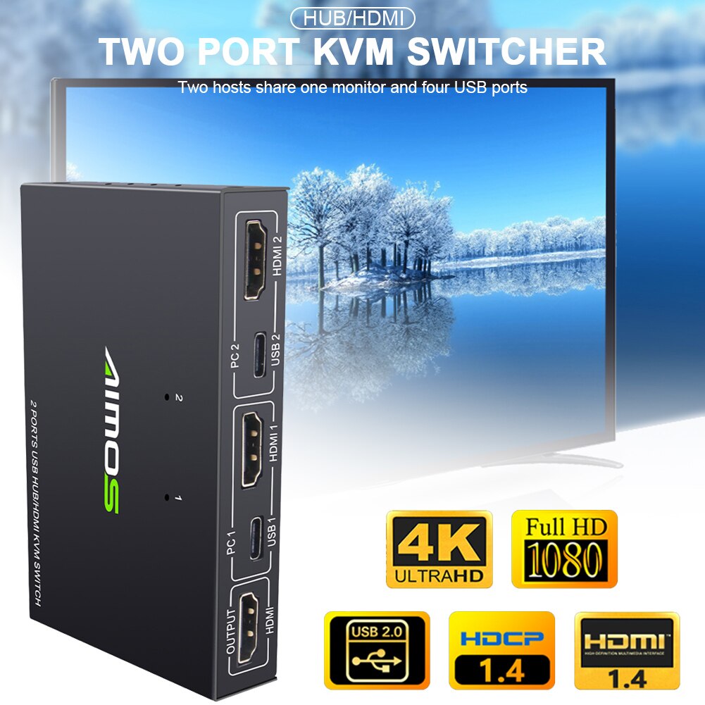 Out 4K Usb Kvm Switch Box Video Display Usb Hdmi-Compatibel Switch Splitter Voor 2 Pc Sharing Toetsenbord muis Printer Plug Paly