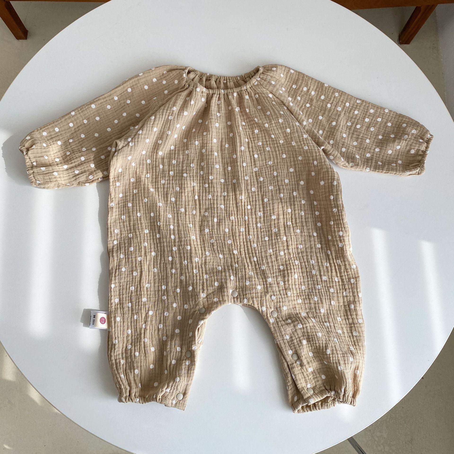 2022 Frühling Baby lang Ärmel Strampler niedlich drucken Overall Kleinkind Junge Pyjama dünn atmungsaktiv Baby Mädchen Punkt Overall: khaki / 9M 73cm