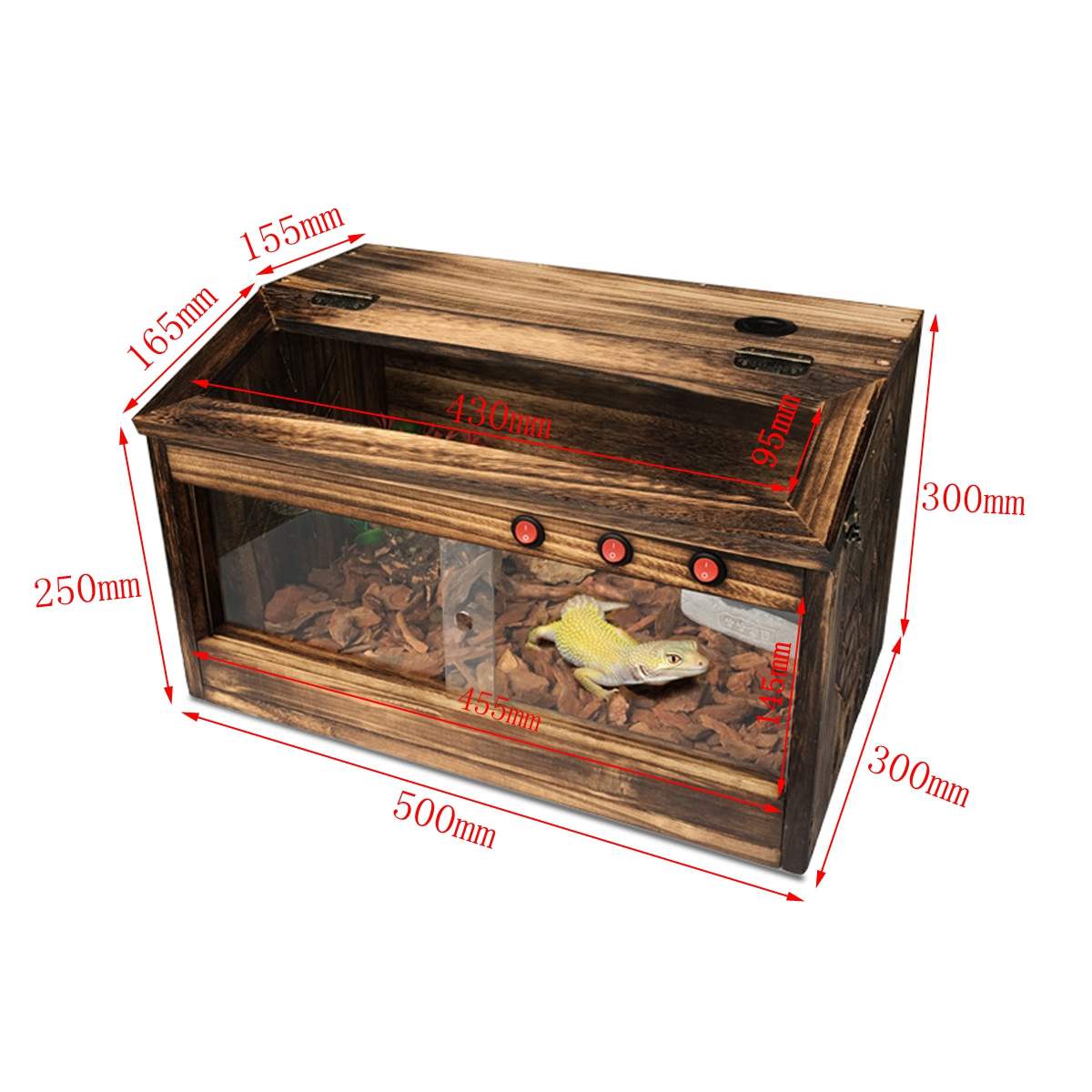 Large Wooden Reptiles Terrarium 500x300x30mm Window Enclosure Cage