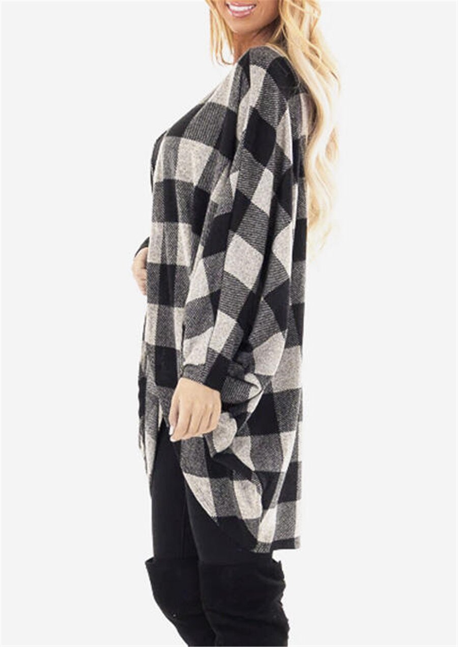 Rutig kappa kvinnor hösttröja ärmad topp lös kofta casual kvinnliga rockar rutiga koftor dam streetwear