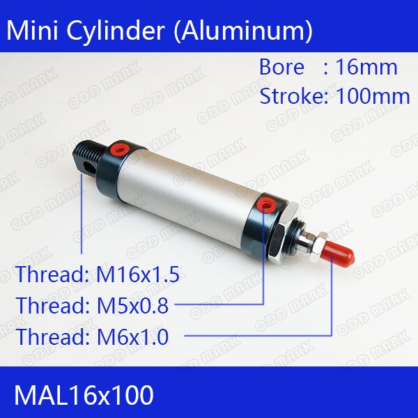 MAL16 * 100 pręt pojedyncze podwójne działanie siłownik pneumatyczny ze stopu aluminium ze stopu aluminium mini cylinder: MAL16x100