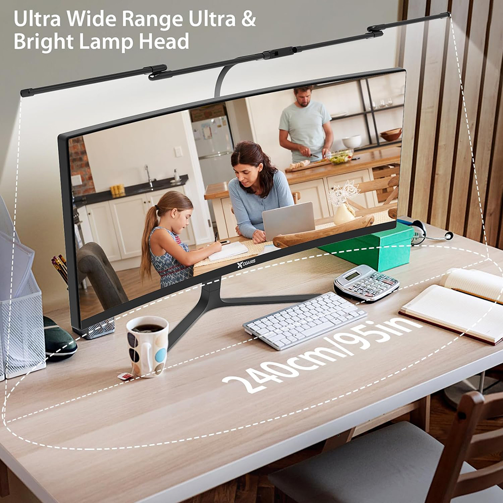 Led-bureaulamp met klem, architectenbureaulamp voor thuis of kantoor, 24w ultraheldere, automatisch dimbare pc-lampen, traploos dimbare tafellamp