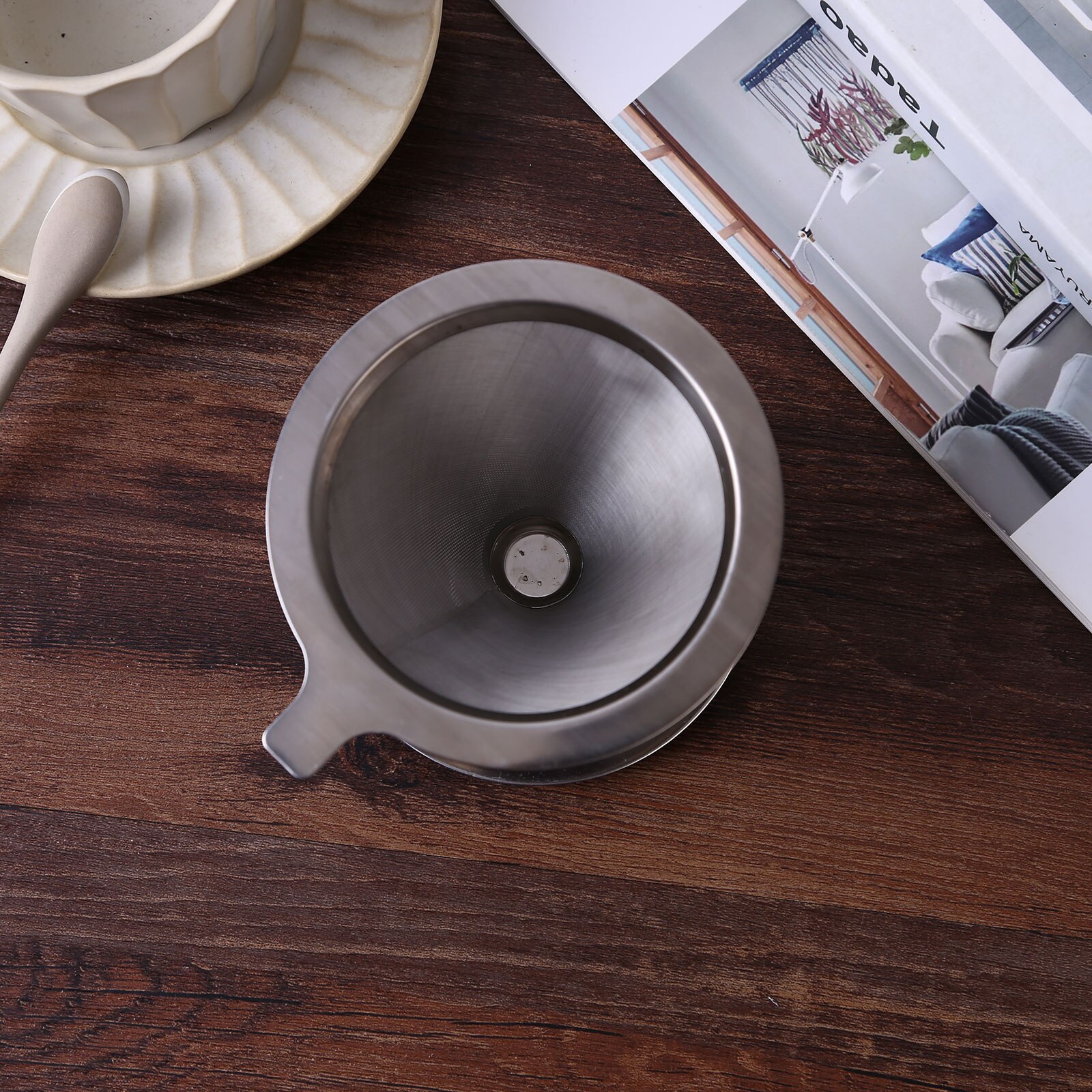 Pour Over Coffee Dripper Stainless Steel Slow Drip Coffee Filter with Cup Stand + Brush Reusable Single Drip Brew Coffee Maker