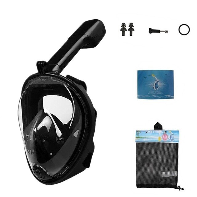 Full Face Snorkeling Scuba Masks Diving Masks Underwater Anti-fog Anti-Leak Safe and waterproof Swimming Pool Equipment: black / S/M