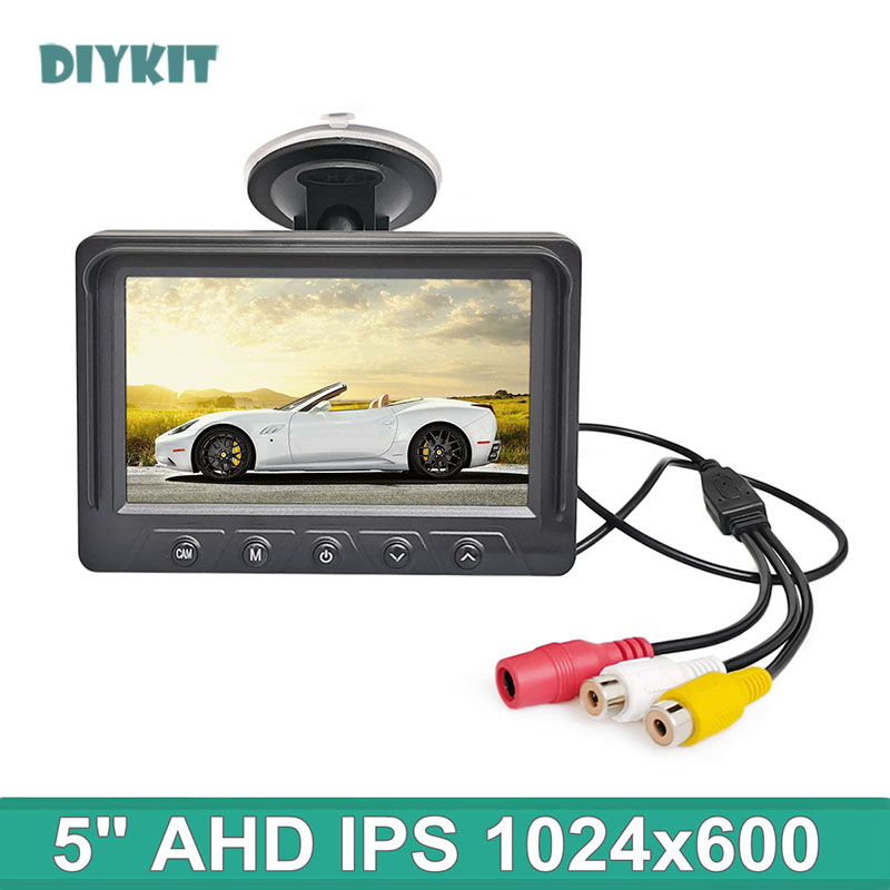 DIYKIT 1024x600 5 Cal AHD IPS monitor z widokiem z tyłu samochodu cyfrowy ekran wyświetlacz wsparcie VCD DVD GPS kamera z 2 wejściami wideo