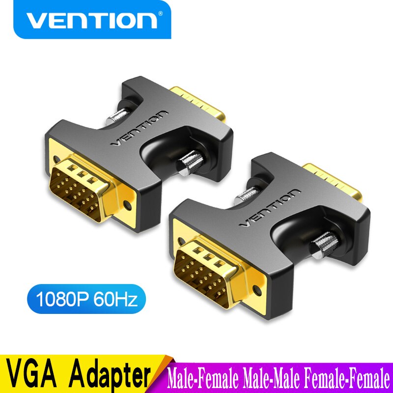 Vention VGA Coupler 15 Pin VGA Male to VGA Feamle Adapter HD15 Female to Female Gender with Gold-Plated for PC TV SVGA Adapter