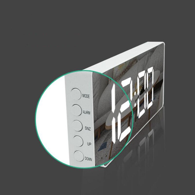 5.9 inch Mirror LED Alarm Clock Snooze Digital Clock Bedroom Dimmer Wake Up Light With Dual USB Charge Port Time Memory Function