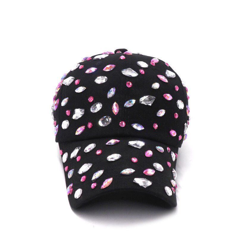 Bling Onda di Acqua Delle Signore Del Rhinestone Nero Cappellini Da Baseball Denim Casual Cappello Per La Primavera Berretto di Cotone Regolabile Femminile Cappelli di Diamante