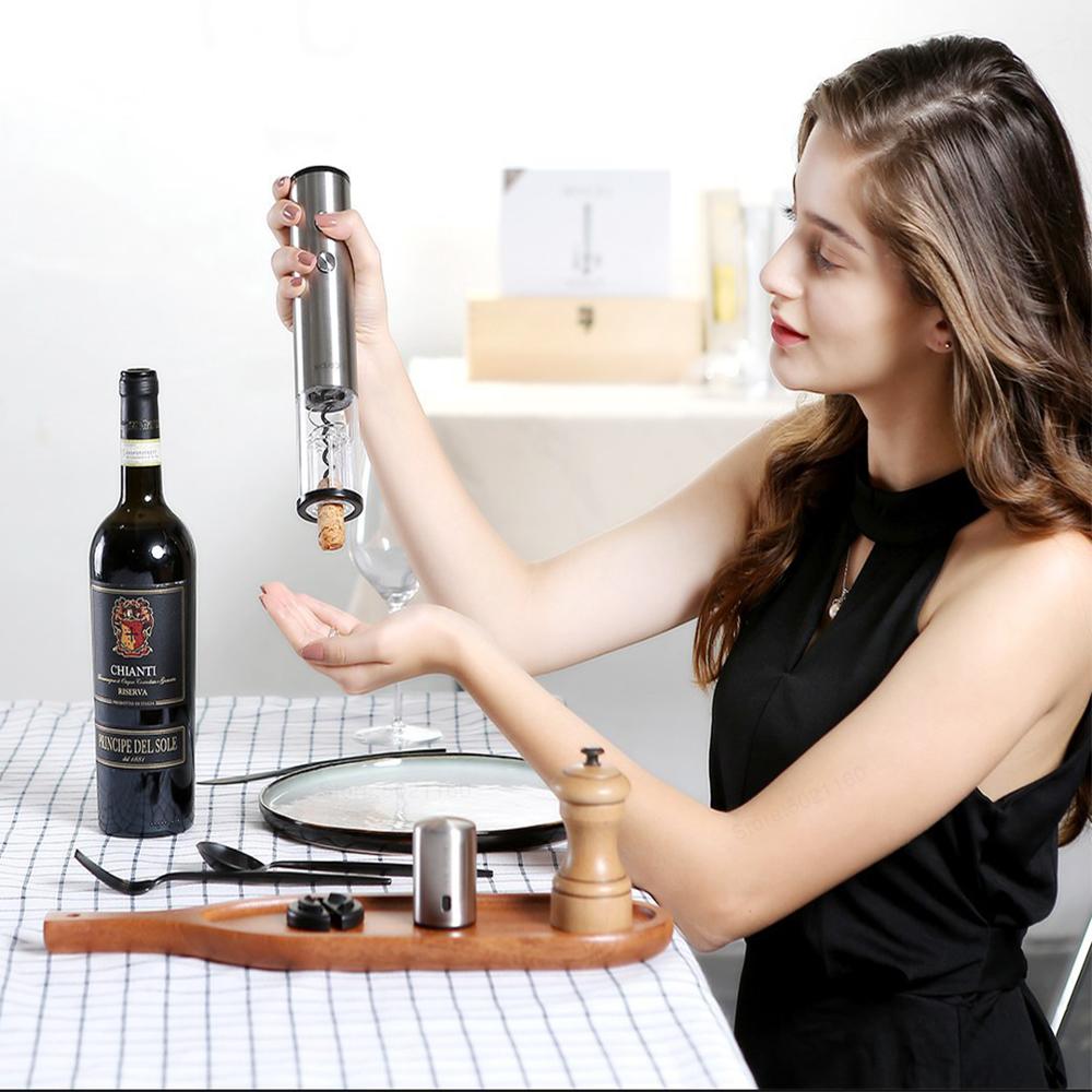 Xiaomi mijia vin elektrisk flaskeåbner rustfrit stål proptrækker 4 i 1 kulør hurtig vin karaffel rund vin prop trådløs folie