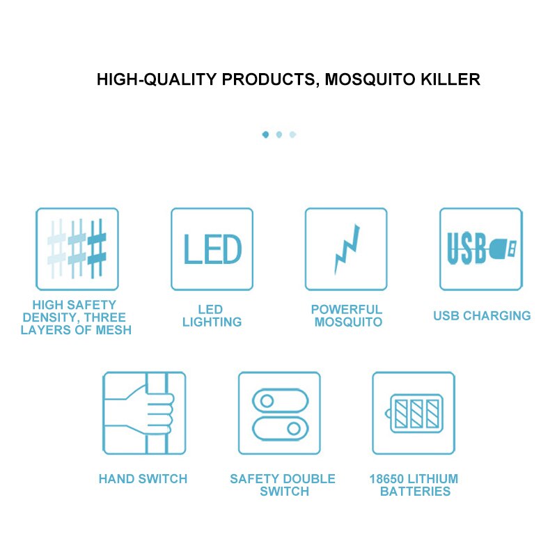 Double Switches Bug Zapper Rechargeable 1200ma Blue Bug Racket Suitable For Home, Camping, Barbecue Party