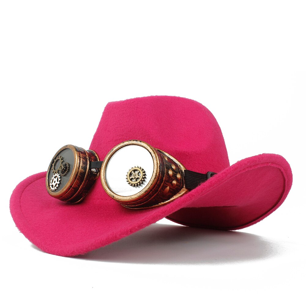 Sombrero de vaquero Steampunk para Hombre y mujer, Sombrero de lana con agujeros en el exterior, estilo occidental, Jazz, talla 56-58: Rose red