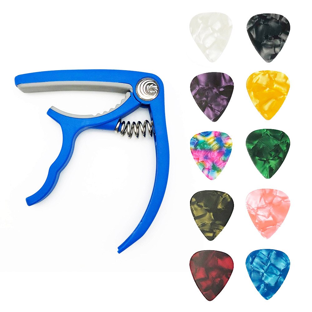 SLOZZ Plastic Guitar Capo + 10 Picks Mediator for Acoustic Electric Guitarra Capotraste Accessories 0.46 0.71 0.96 mm Thickness: Blue Capo