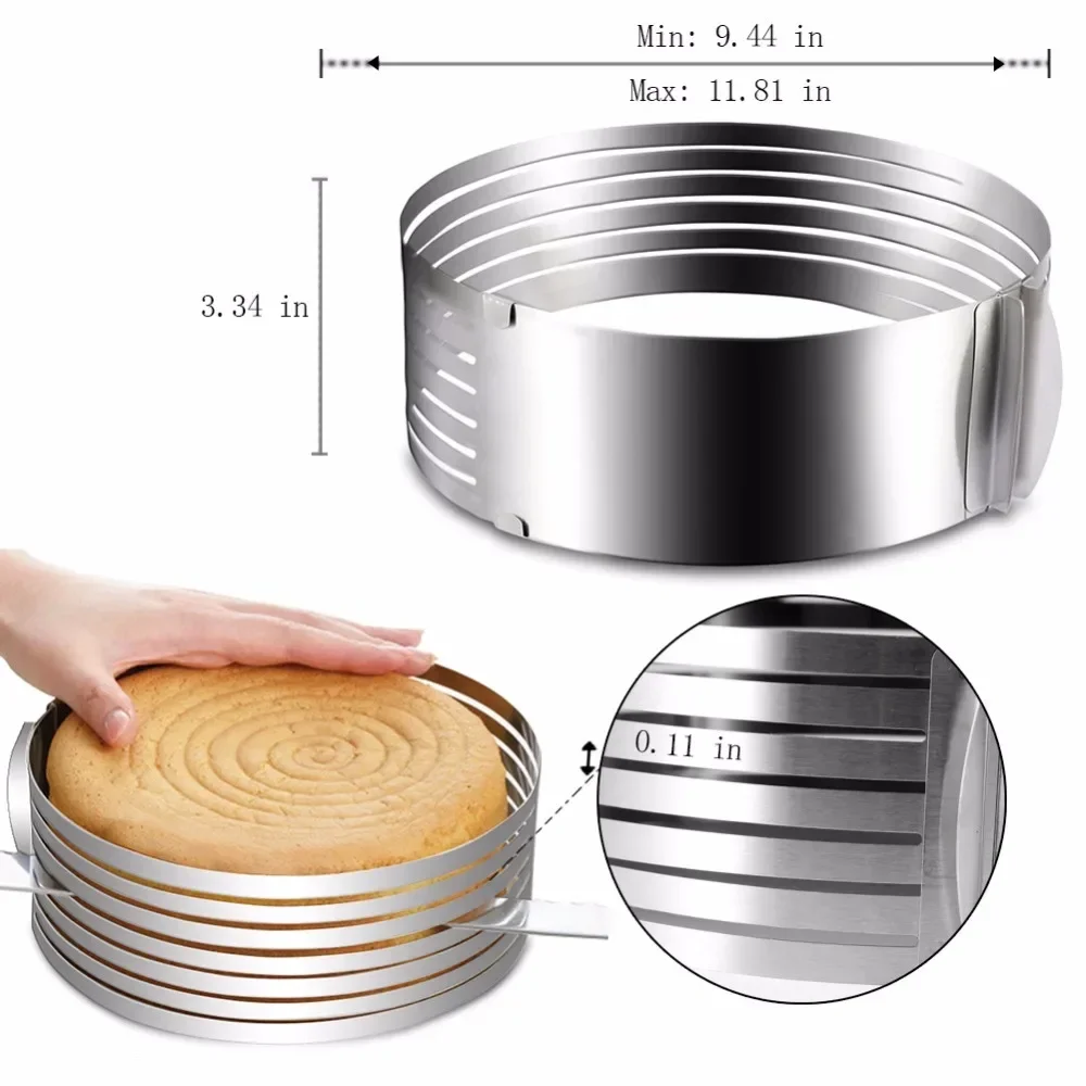 Cortador de pastel de pan redondo ajustable, molde de anillo de Mousse, rebanador de 6 capas, herramienta de horneado de cocina, herramientas de pastelería de confitería, 24-30cm