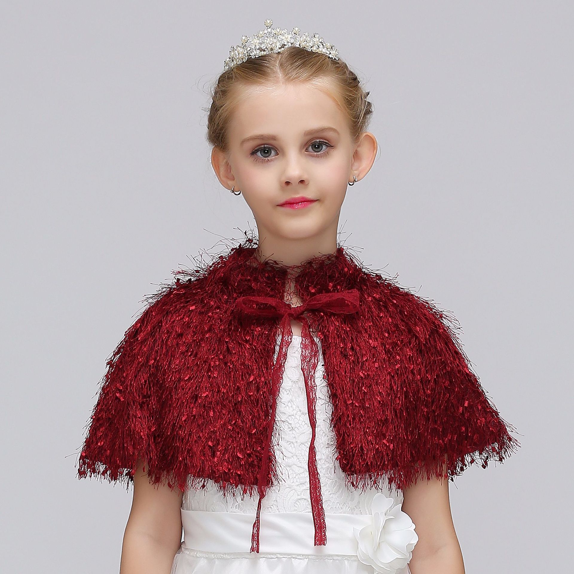 Chaqueta de Bolero para niña de boda para niño, capa para vestido de princesa, prendas de vestir, vestido de flores, abrigo de boda para dama de honor, abrigos y chales: Burgundy