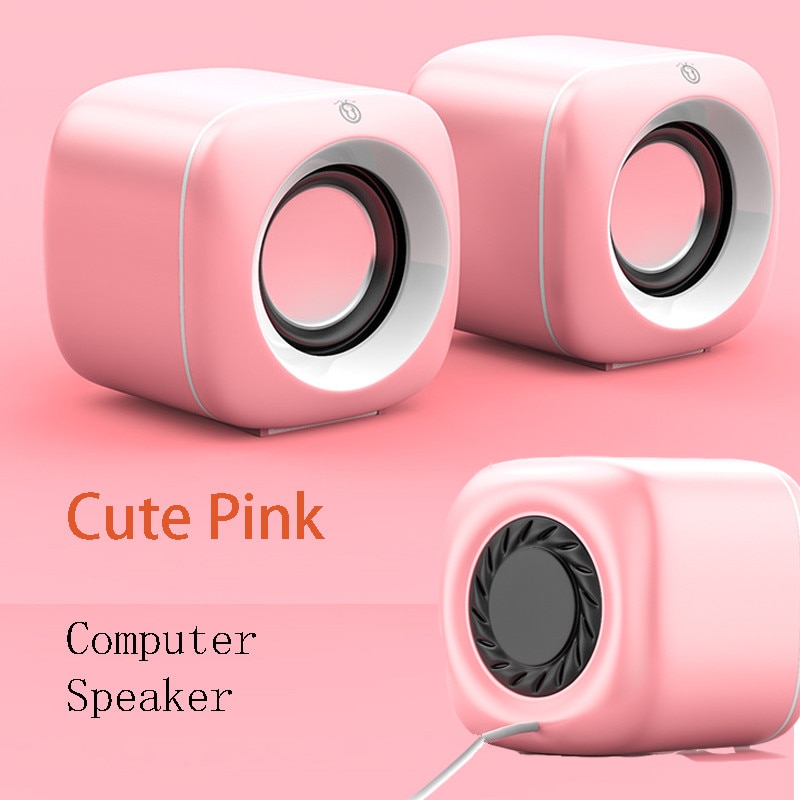 Pink Computer Speakers for Laptop PC Cute Subwoofer Column Surround Sound Music Player Audio Loudspeaker Home Theater Speaker