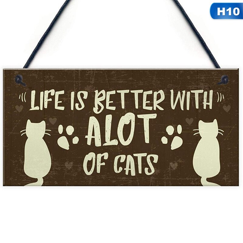 Trä vänskap katt husdjur tag graverad katt livet är bättre med katt tag inspirerande husdjur taggar för kattälskare: H10