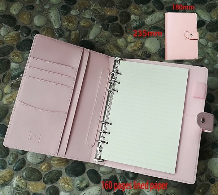 Couverture de planificateur d'anneau, A5 6 anneaux reliure à feuilles mobiles Journal bujo, journal de balle rose menthe: pink journal A5