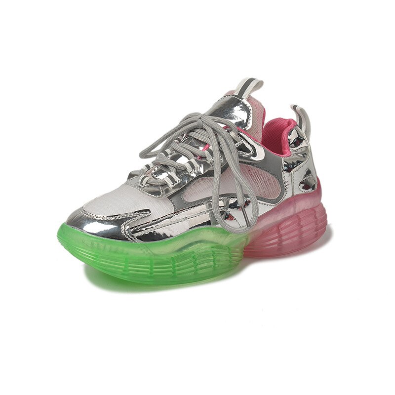 NEUE Transparente Regenbogen sohle Papa schuhe frauen sommer neue gelee schuhe dicke sohle Turnschuhe Atmungs lässig schuhe