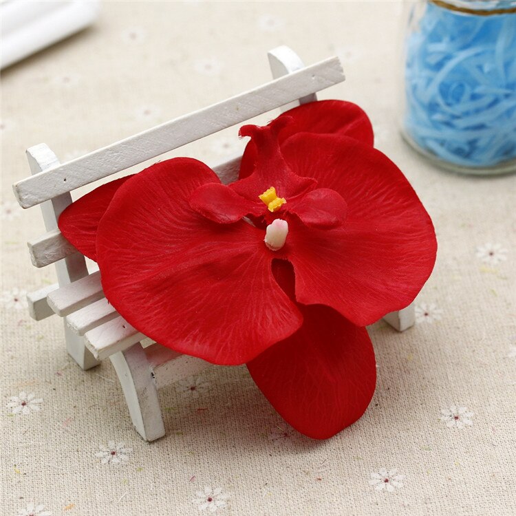 10cm sommerfugl orkidé kunstigt blomsterhoved diy håndlavet håndværk materiale hjem have dekorativ buket boks indretning blomster: Rød