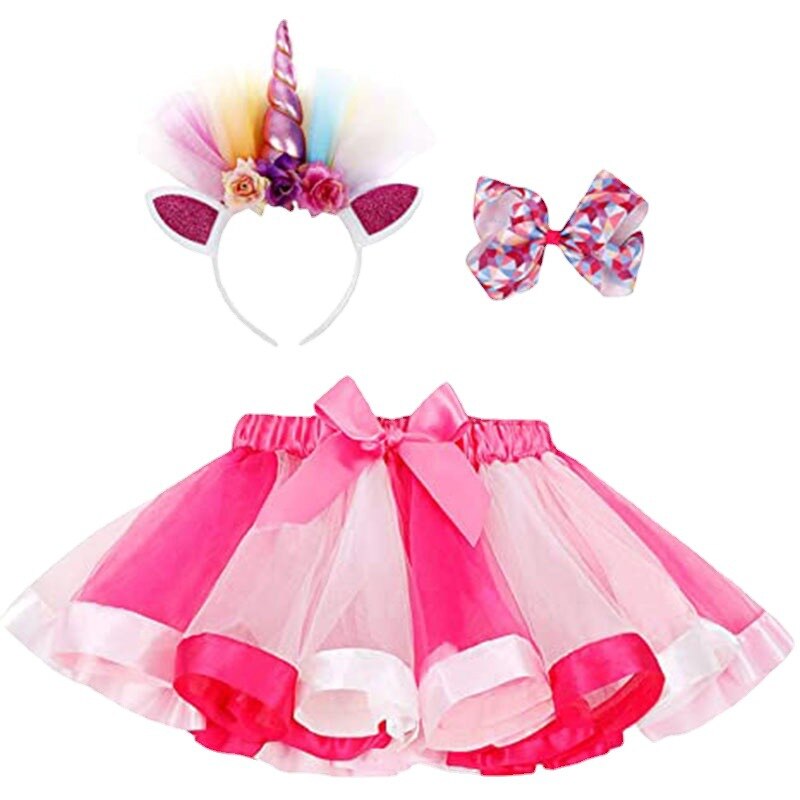 3 tipi di fiocco nodo fascia a strati festa danza abbigliamento per bambini 3-7 anni Multicolor principessa Mini Tutu gonna abito gonna in Tulle: B-3