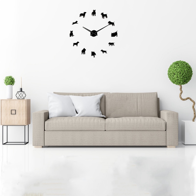 Bull Terrier Hond Muur Art Diy Grote Wandklok Hond Ras Pug Grote Naald Klok Horloge Pet Shop Decor voor Bull Terrier Liefhebbers