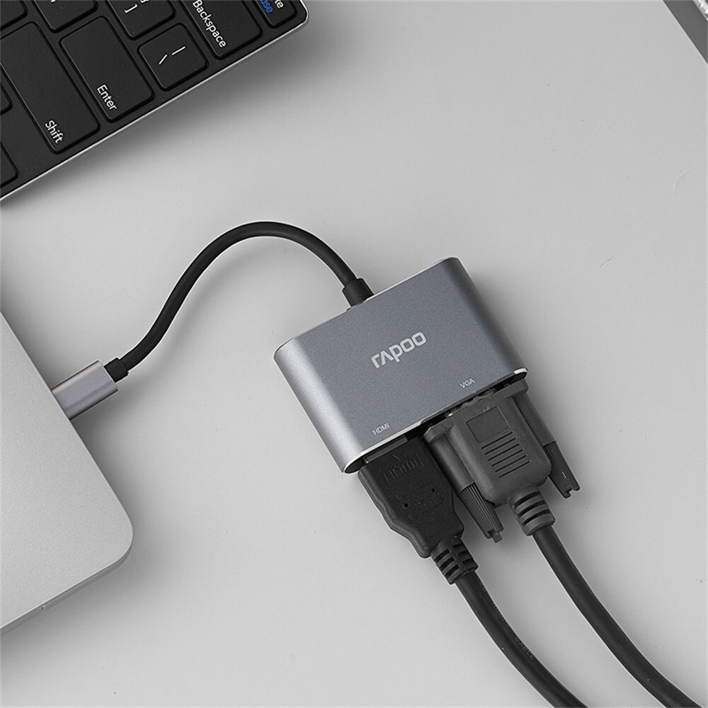 Rapoo XD10V Laptop Docking Stations USB-C 2-Port Splitter Converter USB-C Naar Hdmi Vga Multifunctionele Adapter