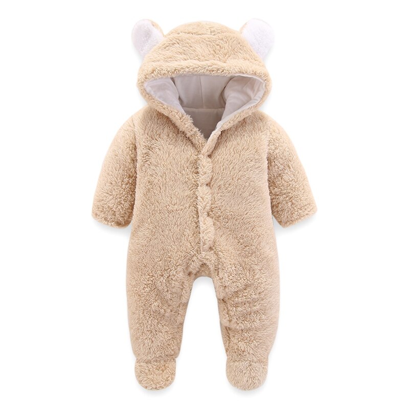 Winter Leuke Cartoon Baby Boy Meisje Oor Hoodie Romper Bodysuit Casual Lange Mouw Bovenkleding: Camel / 12m