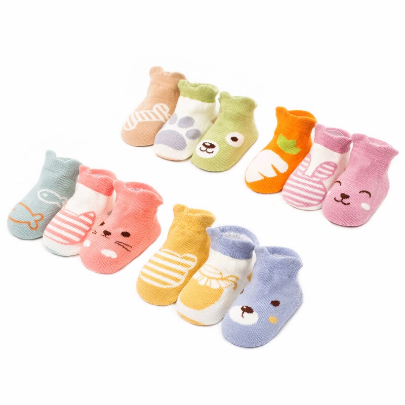 3 Pairs/Lot Baby Socks With Grip Kids Cute Stereo Animal Cartoon Loose Toddle Boys Girls Anti Slip Socks Floor Crawling Socks