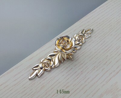 Antik sølv rose blomsterhåndtag køkkenskabe skydedør trækker skuffeknop garderobeskab push pull håndtag: 145mm