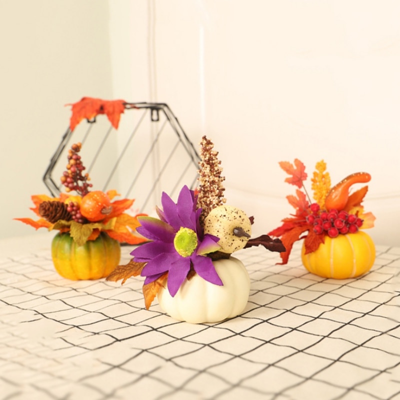 DIY Artificial Mini Pumpkin Fall Harvest Halloween Decor Props Acorn Berries Maple Leaf Artificial Pumpkin DIY Party Craft Props