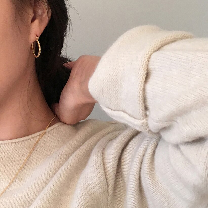 MLKENLY 100% 925 argent Sterling or argent sans fin cercle boucles d'oreilles pour les femmes personnalité torsion fil ouverture boucle d'oreille