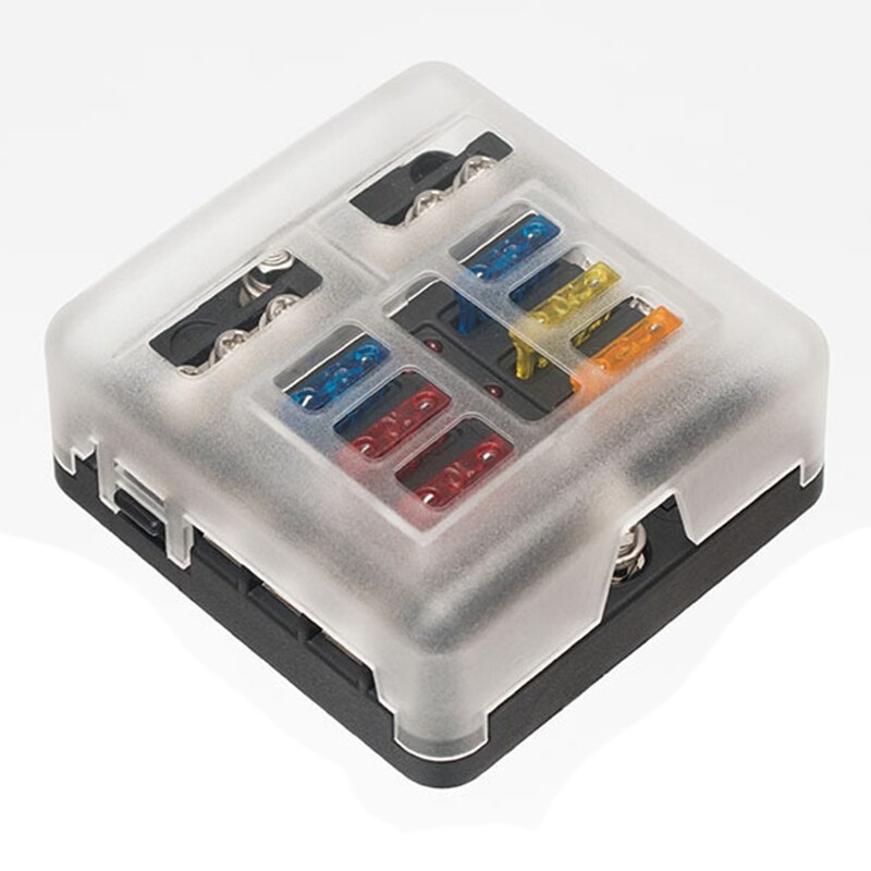 6-Way Fuse Box with Negative LED Lampfor Auto, RV, Car, Boat, Marine, Truck Waterproof Fuse