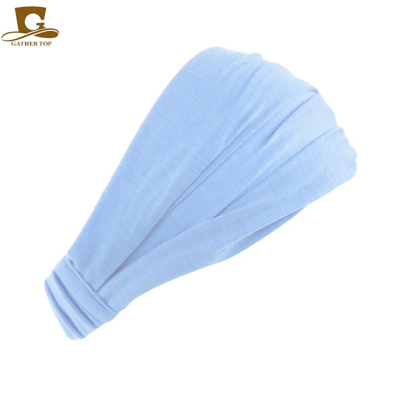 Diadema de algodón para mujer, turbante, bandas elásticas para el cabello de Color sólido, diadema para Yoga, diadema para el cabello de maquillaje, Bandana 2 en 1, accesorios para el cabello: Azul