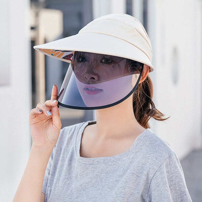 Newly Sun Visor Hat Full Face Cover Safety Shield Eye Protect UV Cap Wide Brim: Beige
