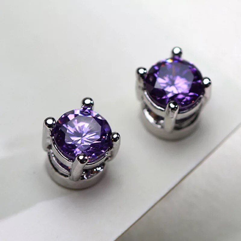 Mode Eenvoudige Magneet Oorbellen Ronde Dazzling Crystal Zirkoon Non Geperforeerde Sieraden Voor Mannen/Vrouwen Punk Persoonlijkheid Accessoires: Purple