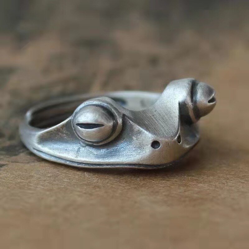 Bohemian Vintage Kikker Ring Voor Vrouwen Artistieke Retro Opening Resizable Unisex Vrouwelijke Statement Ringen Zilveren Kleur: 36