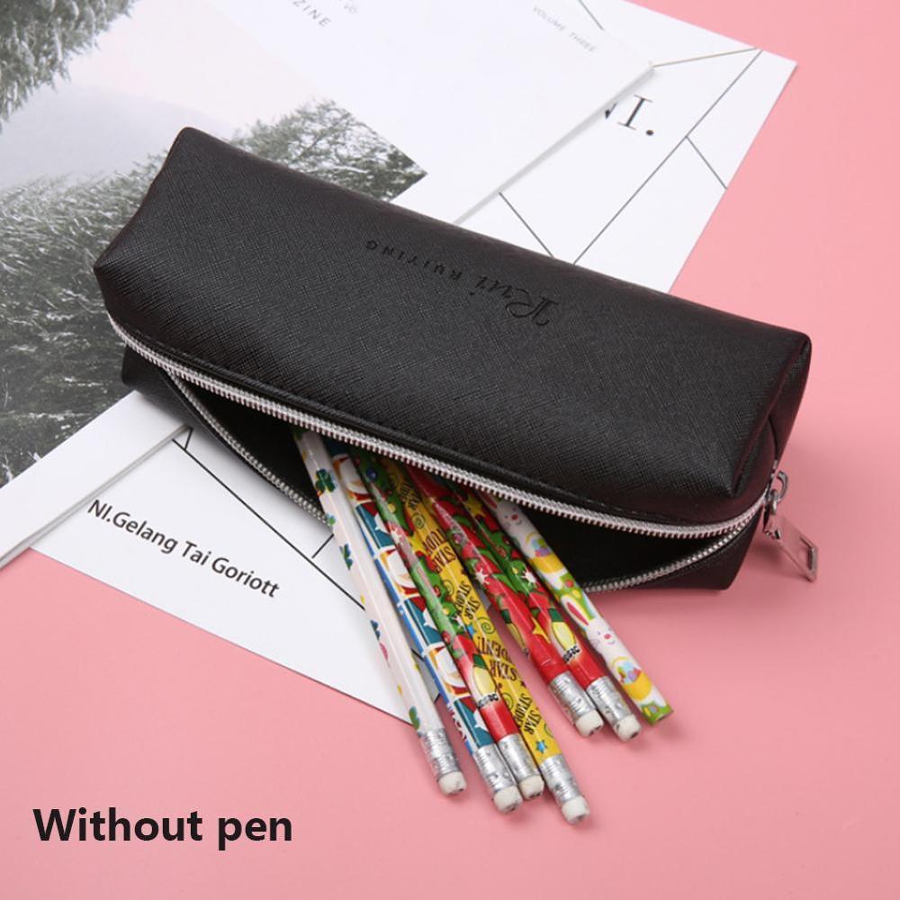 Black Pencil Case For Girls School PU Leather Big Capacity Pencil Bag Pencil Case School Supplies Stationery