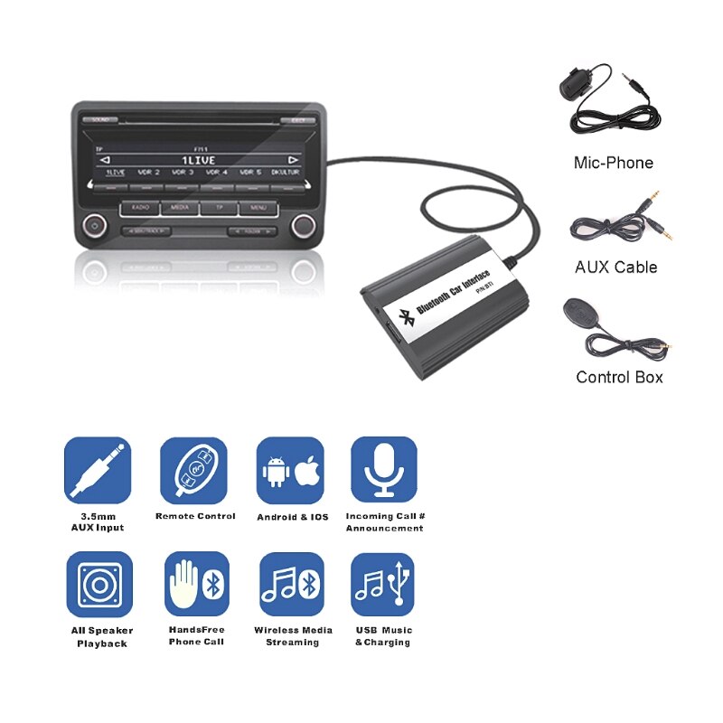 OOTDTY Handsfree Car Bluetooth Kits MP3 AUX Adapter Interface For Volvo HU-series C70 S40/60/80 V40 V70 XC70 Feb20