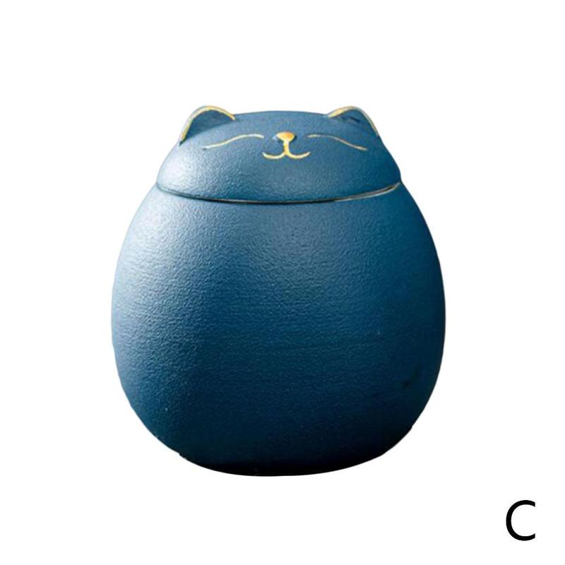 Lucky Cat Sealed Storage Jar Convenient Travel Caddy Tea Teaware Tea Crafts Ceramic Box Kitchen C2Y3: Blue