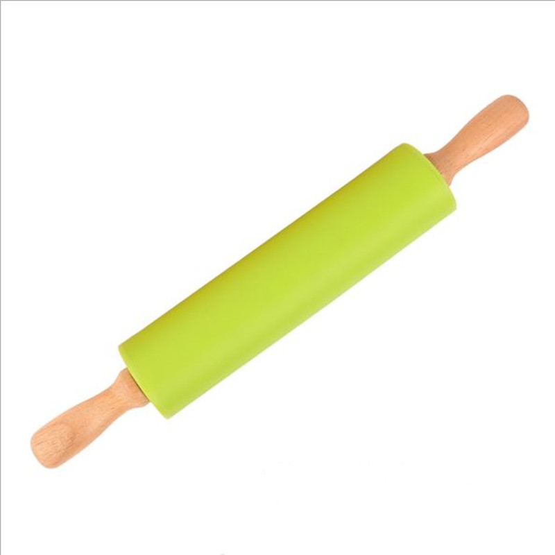 3 maten Siliconen Deegroller met Houten Handvat Gebak Meel Cake Deeg Patroon Roller Bakvormen Keuken Pastry Tool 4 Kleuren: Green / 30X4CM
