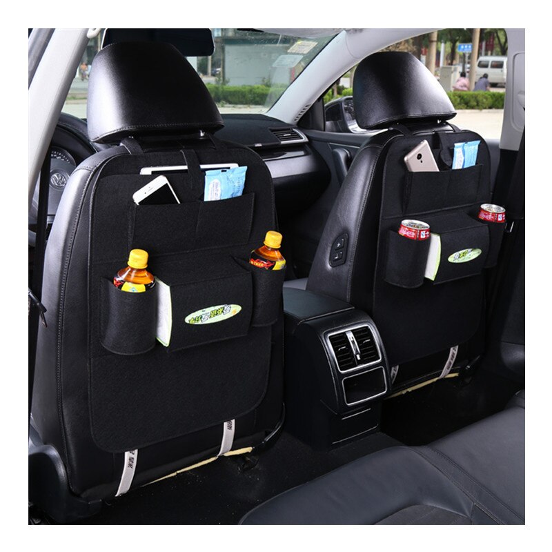 Imbaby bilfilt hængende taske pu læderpude sæde opbevaringspose rejsebakke bilsæde opbevaringsboks rejsetaske: Sort