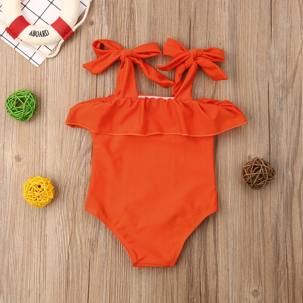 Jentebaby ensfarget oransje rynket oppknytt badedrakt badedrakt spedbarn smålåve låve sommerstrand i ett stykke bikini badedrakt